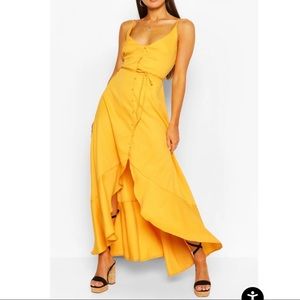 Frill Drop Hem Belted Maxi Dress